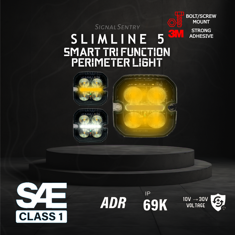 SlimLine5 VIPER Tri Function SAE ECE LED Amber Strobe & Dual Color Amber/White Marker Light