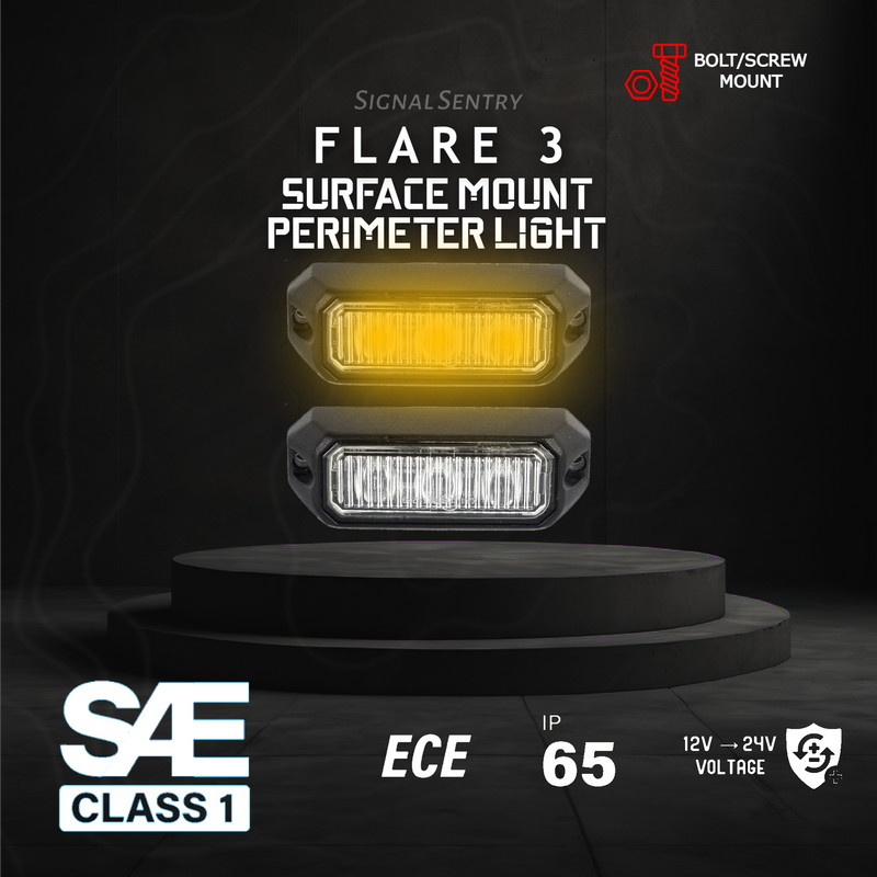Flare3 3 LED SAE ECE Amber Surface Warning Light