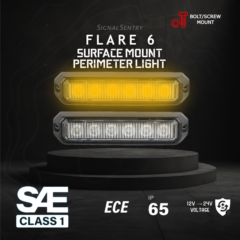 Flare6 6 LED SAE ECE Amber Surface Warning Light