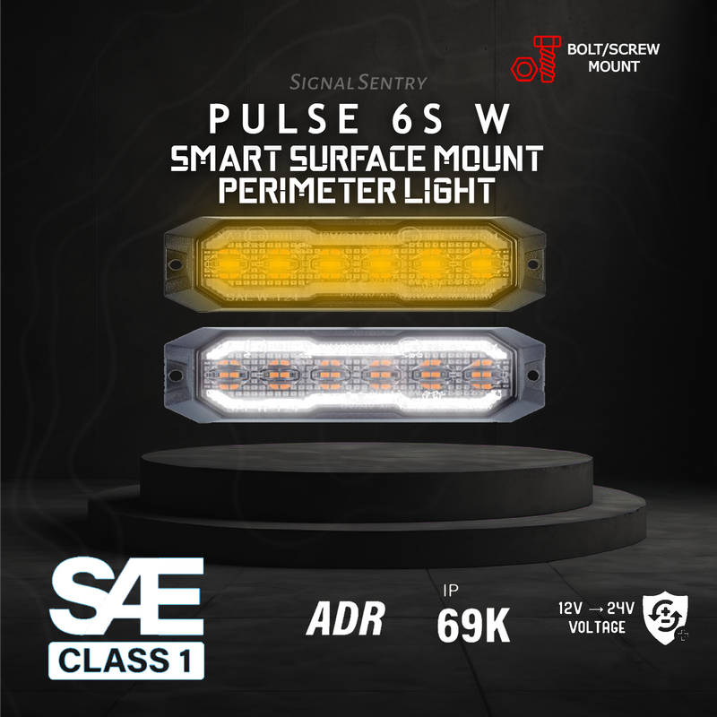 SENTRY Pulse 6S 6 LED Dual Function SAE ECE Amber Surface Warning Light with White Aura