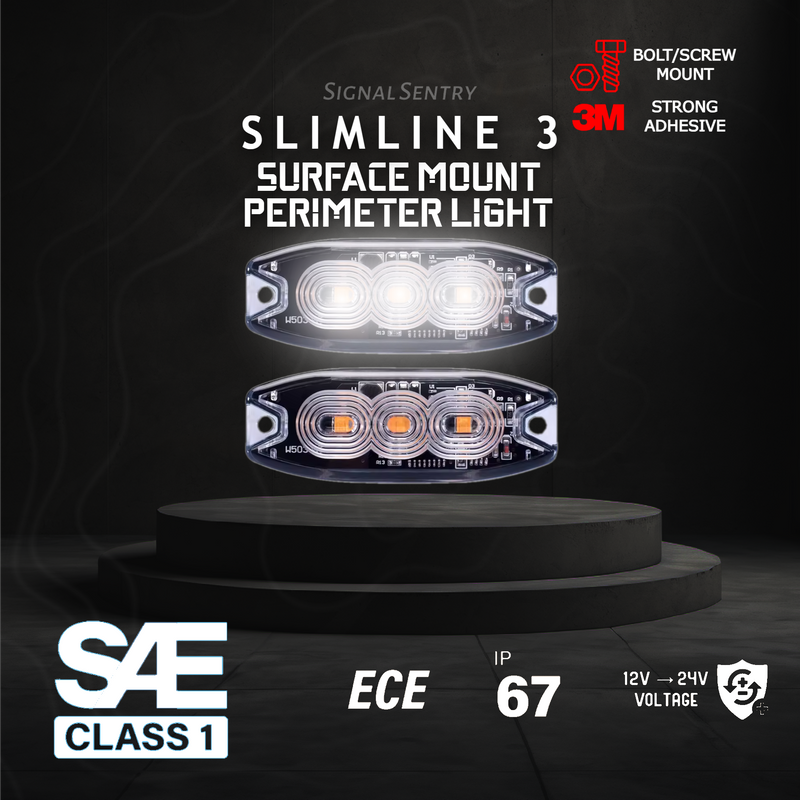 SlimLine3 Low Profile 3 LED SAE ECE White Strobe Surface Warning Light