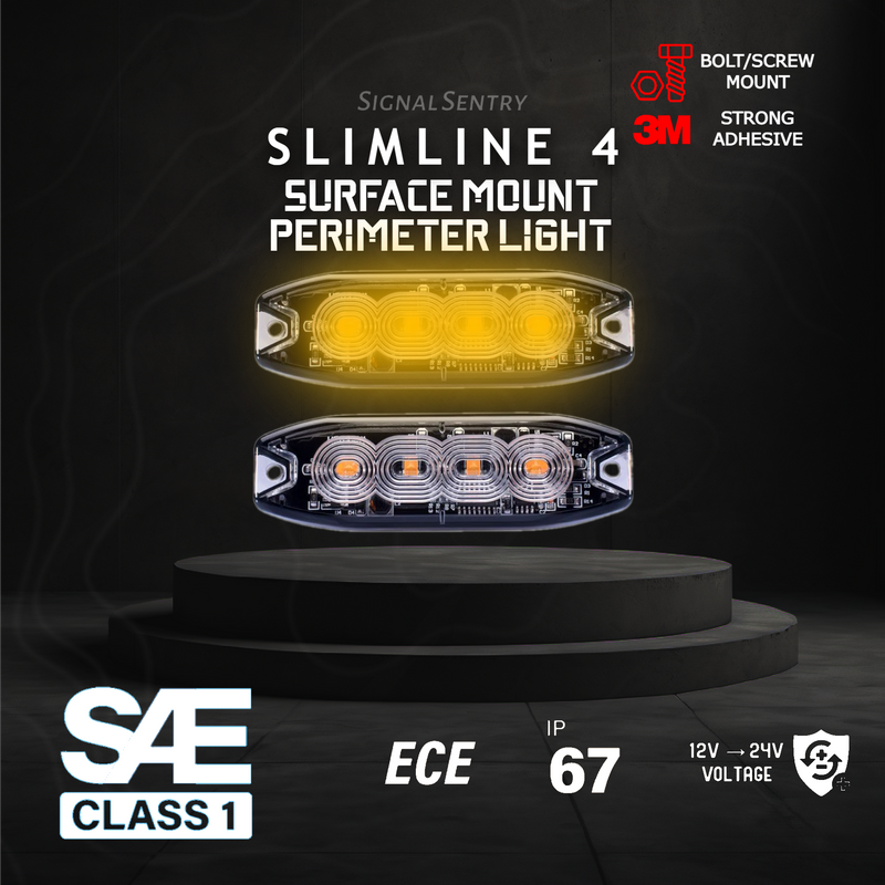 SlimLine4 Low Profile 4 LED SAE ECE Amber Surface Warning Light