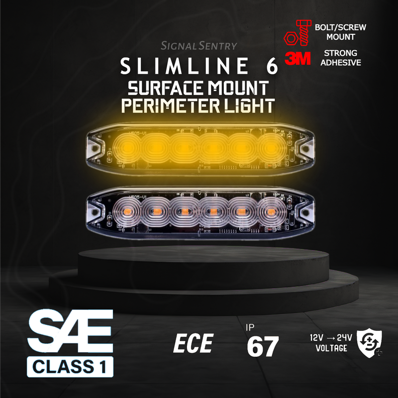 SlimLine6 Low Profile 6 LED SAE ECE Amber Surface Warning Light