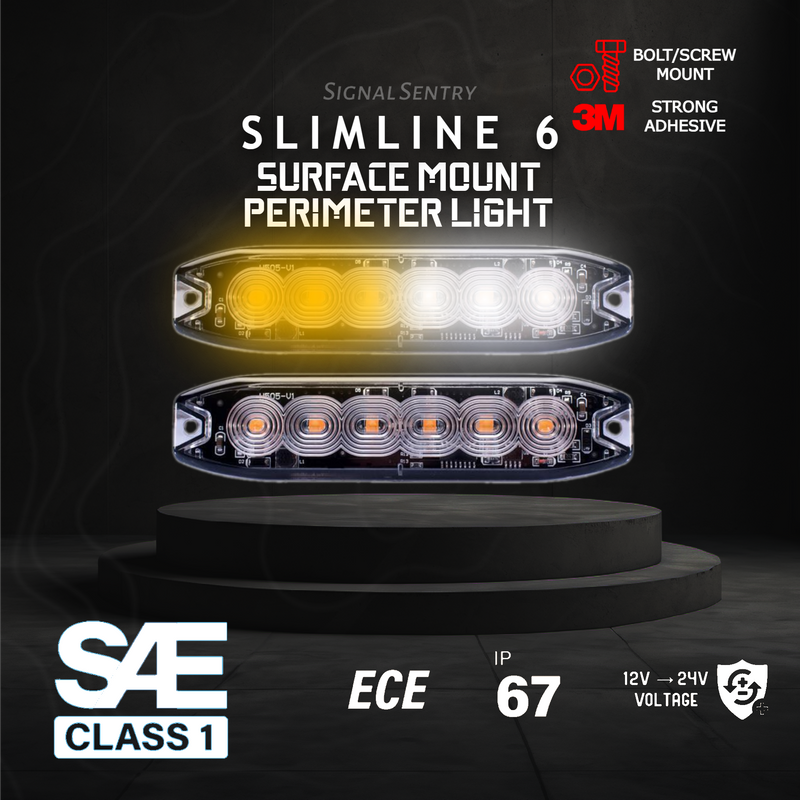 SlimLine6 Low Profile 6 LED SAE ECE Amber/White Surface Warning Light
