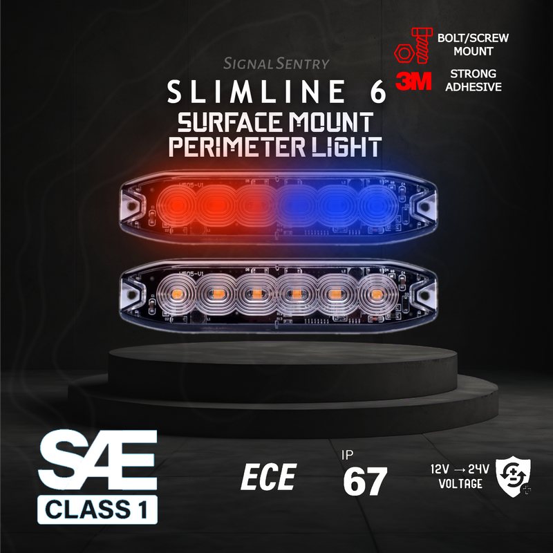 SlimLine6 Low Profile 6 LED SAE ECE Red/Blue Surface Warning Light